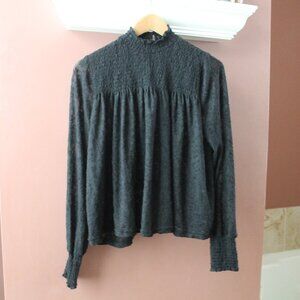 Anthropologie Deletta Amanna Lace Smocked High Neck Long Sleeve Black Size XS